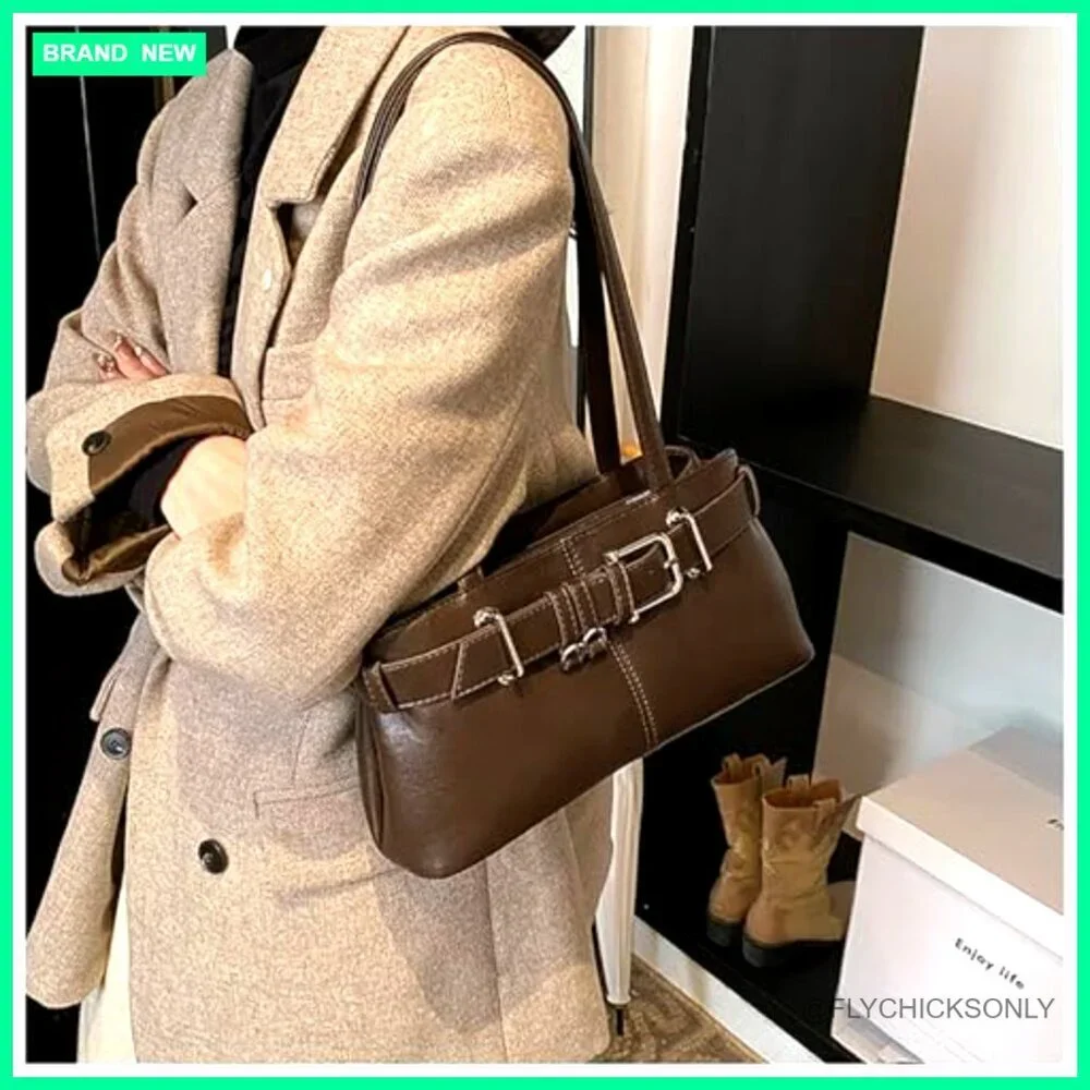 Vintage Y2K Hobo Shoulder Bag PU Leather Underarm Satchel Handbag